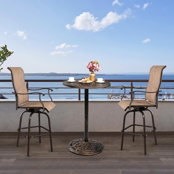27.5" Cast Aluminum Outdoor Dining Side Table,Round Patio Dining Table,All-Weather Outdoor Dining Table,with Umbrella Hole,for Garden Pool Deck Lawn Backyard (Bronze)