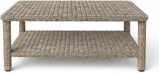 Martha Stewart Lily Pond Rattan Wicker Indoor-Outdoor Patio Coffee Table with Lower Storage Shelf in Weathered Gray