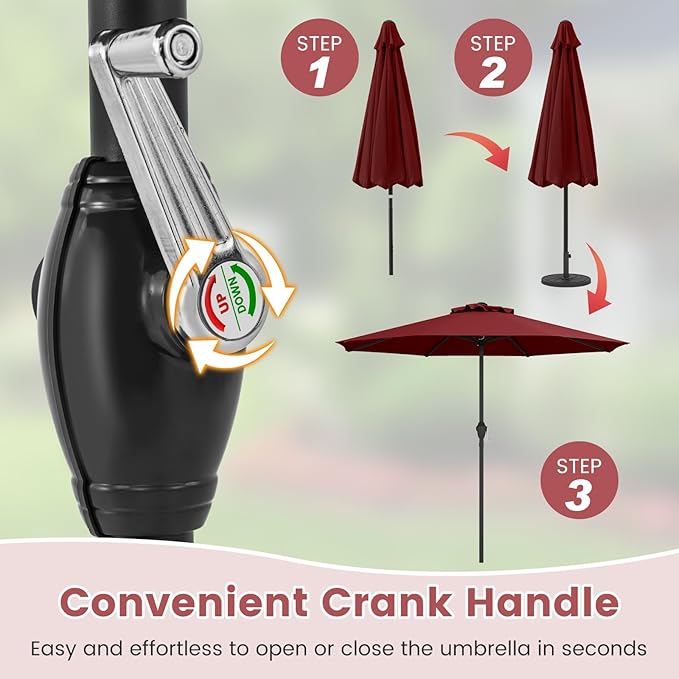 8.5 FT Patio Umbrella Outdoor Table Umbrella, Market Umbrella with Crank Handle, 8 Sturdy Ribs, Air Vent & Sun-Protective Canopy, Parasol for Garden, Backyard, Deck & Pool