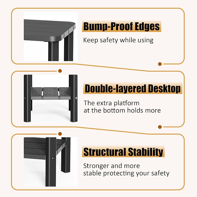 Side Table, Premium & Durable Outdoor Side Table, Resin Patio Side Table with Waterproof Design for Patio, Backyard, Pool, Porch Black(Two-piece Set)