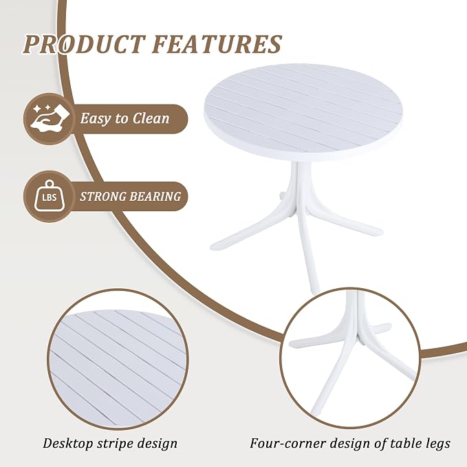 Modern White Round 36-Inch Polypropylene Dining Table for Indoor and Outdoor Use