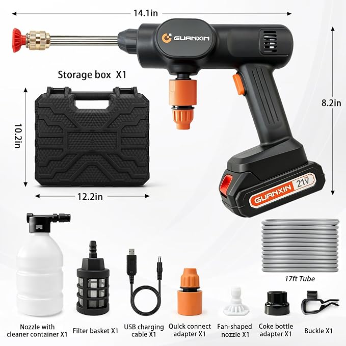 Cordless Pressure Washer Portable Pressure Washer Equipped with 2-in-1 Nozzle and Soda Bottle Adapter Cordless Power Washer for Cars Yards Gardens Camping RVs(Black)