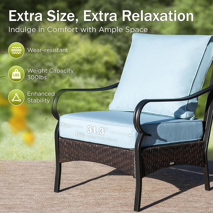 PHI VILLA Patio Furniture Set with 56" Fire Pit Table, Metal Frame Outdoor Conversation Sets, Wicker Patio Sectional Sofa Set with Ottomans for Porch, Deck, Poolside(6 Pieces, Blue)