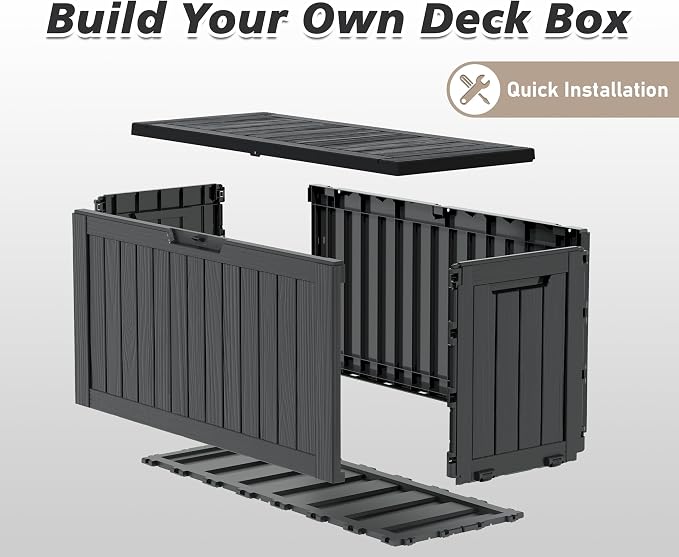 Outdoor Storage Box, Resin Deck Boxes Indoor and outdoor, Waterproof Storage Box Lockable Lid (Black, 75 Gallon)