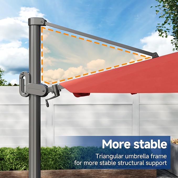 FLAME&SHADE 11ft Cantilever Patio Umbrella with Base, Round Offset Umbrella with Solar Light Strips, Large Heavy Duty Outdoor Aluminum 360° Rotation,for Deck,Pool,Backyard
