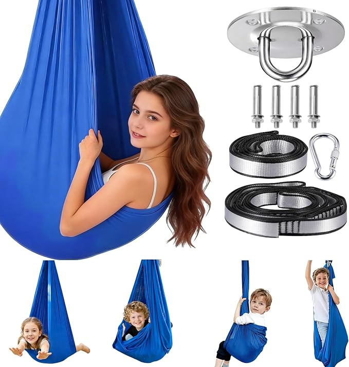 Sensory Swing for Kids,Indoor Swing with 360° Swivel Hanger Kit and Adjustable Straps Double Layer Therapy Cuddle Swing for Kid with Autism, Holds up to 400lbs