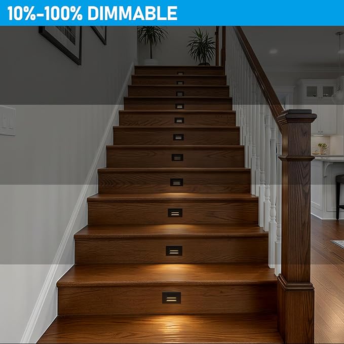 LEONLITE 12-Pack 5CCT 120V LED Step Lights, 3.5W Dimmable Horizontal Louvered Stair Lights Indoor Outdoor, Wet Location, CRI90, ETL, 2700K/3000K/3500K/4000K/5000K, Aluminum, Black