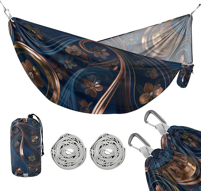 Luxury Blue Paisley Outdoor Hammocks with Tree Straps Fabric Hammock for Camping & Hiking Essential