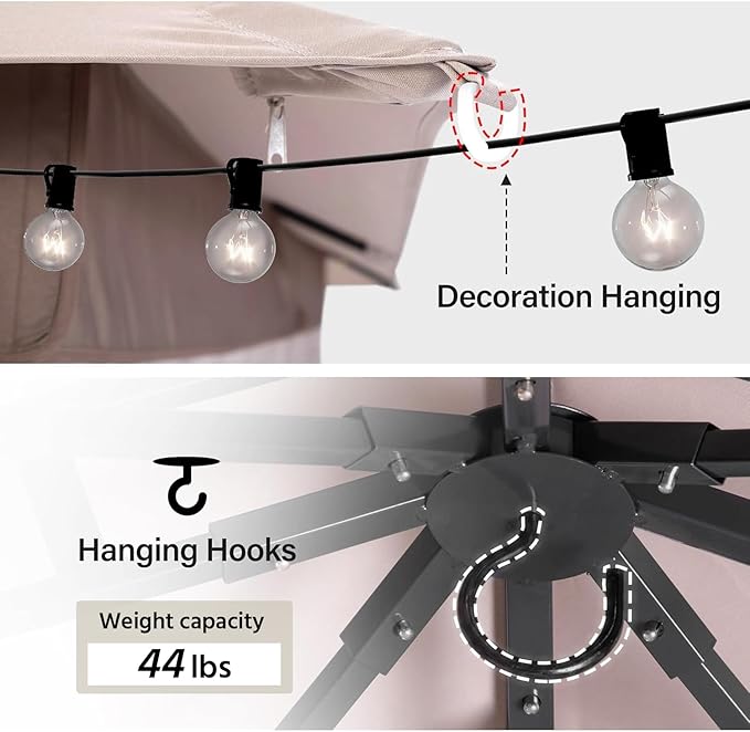 LAUSAINT HOME 10'x10' Outdoor Gazebo, Metal Frame Heavy Duty Patio Canopy Tent Shelter with Double Roofs, Mosquito Nettings and Privacy Screens for Backyard, Garden, Lawn, Khaki