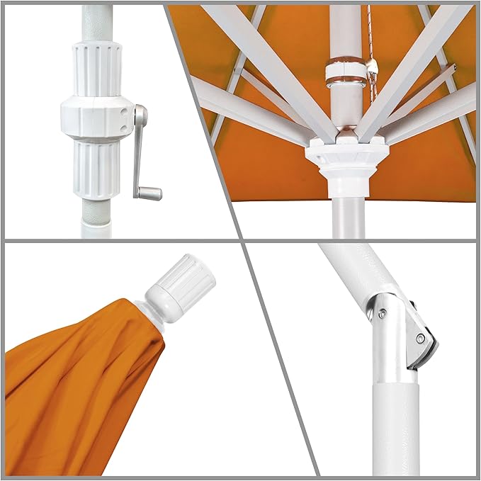 California Umbrella 7.5' Rd. Aluminum Patio Umbrella, Crank Lift, Collar Tilt, White