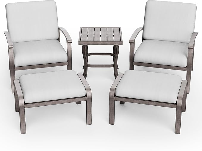 HAPPATIO 5 Piece Aluminum Outdoor Patio Furniture Set, Patio Chairs with Ottomans and Side Table, Balcony Furniture, Patio Conversation Set for Porch Garden (Gray)