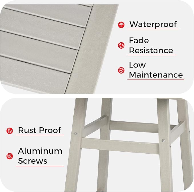 Costaelm Outdoor Bar Table, 42" Counter Height Square Patio Cocktail Bar Table with Umbrella Hole, Patio Bistro Dining Pub Table for Front Porch Deck Backyard Garden, Sand
