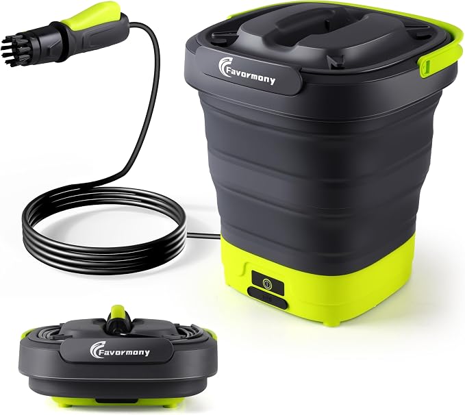 Portable Hand Sprayer, Foldable Water Sprayer Washer w/3.2Gal Tank and 10FT Hose Type-C Charging, for Bike, Pet Cleaning, Garden Care, Lime Green