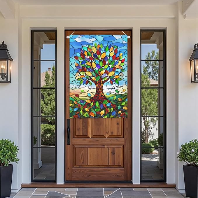 Stained Glass Tree Life House Flag 28 x 40 Double Sided for Outside Large Seasonal Garden Flags Spring Summer Fall Banner Outdoor Lawn Decoration