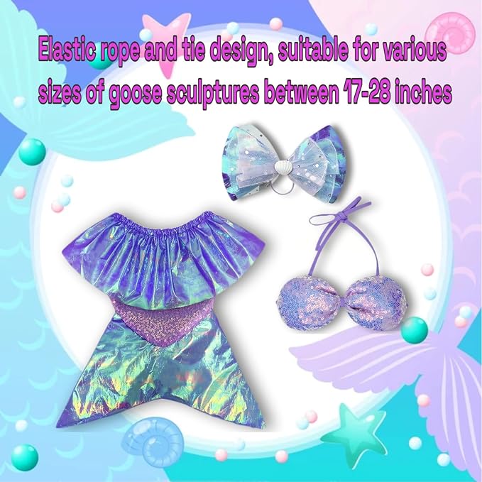 Mermaid Porch Goose Outfits, Summer Lawn Goose Statue Bikini Costume, Cement/Plastic Goose Clothes Swimsuit,23" Yard Goose Statue Patio Garden Decoration(Blue)