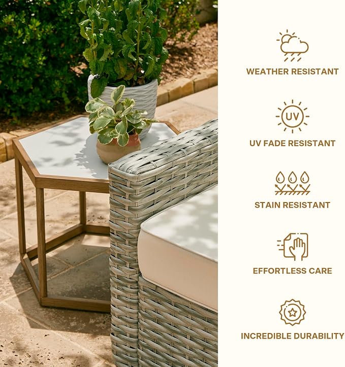 Honeycomb Indoor/Outdoor Omni Table: Weather, Rust, Heat, and Stain Resistant, Flexible Design to Stand Alone or be Combined, Stylish Yet Sturdy, White Tile Top, Steel Frame with Ebony Finish