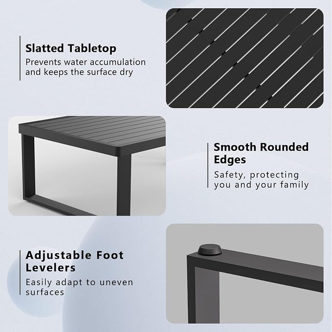 Aluminum Outdoor Patio Coffee Table for Deck, and Poolside (Black, All-Aluminum)