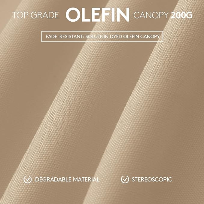 JEAREY 6.5x10ft Olefin Rectangular Patio Umbrella, Rectangle Outdoor Umbrellas with Auto Tilt Crank System, Market Table Umbrella UV Protection Fade-Resistant for Pool Deck Garden Yard, Beige