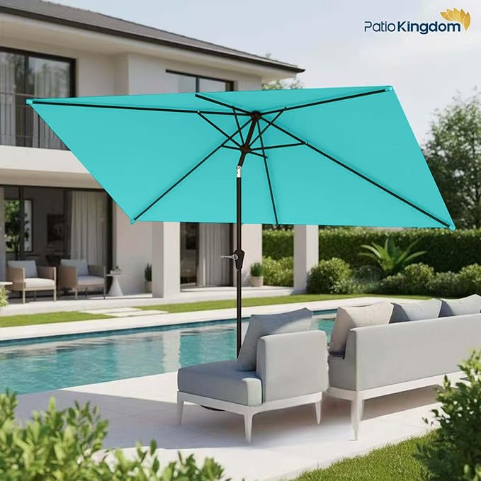 6.5'x10' Rectangular Patio Outdoor Umbrella,Large Coverage with Push-Button Tilt & UV Protection,Sturdy Ribs for Deck,Lawn,Pool,Backyard