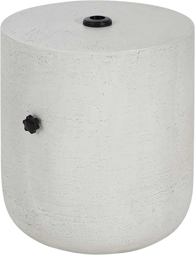 Concrete Umbrella Base with Side Table, 88 lb Sand-Fill Patio Umbrella Stand, Industrial Style Gray White Finish, Fits 32–48mm Poles, Sturdy Outdoor Umbrella Holder for Patio, Poolside, Balcony