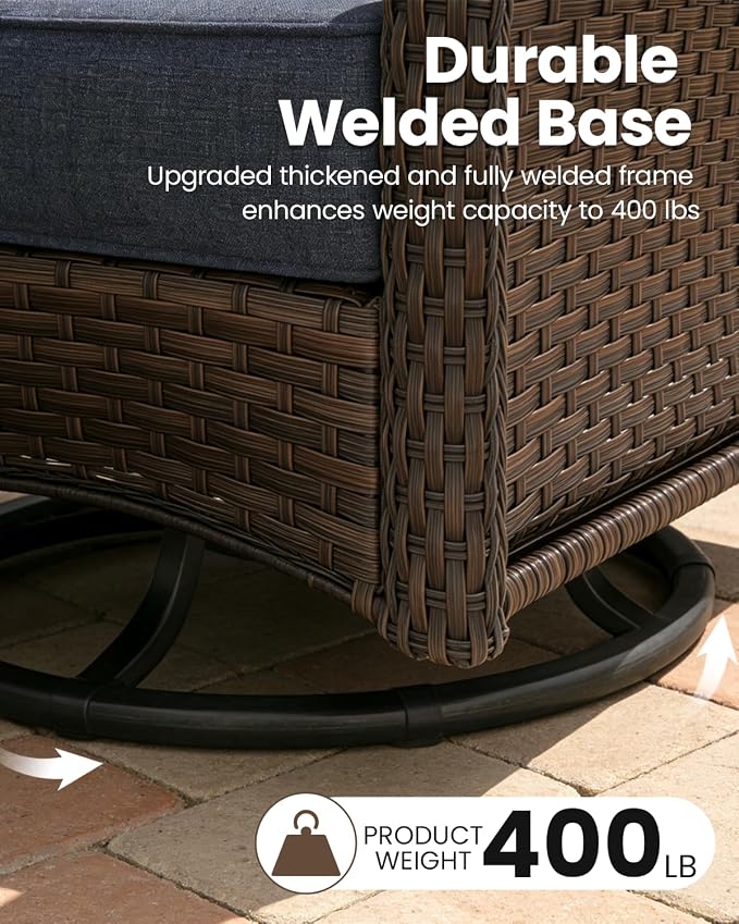 10 Pieces Outdoor Furniture Set with 6-inch Cushions, High Back Wicker Swivel Rocker Chairs with Fire Pit Table, Luxury Conversation Set for Deck Patio and Poolside
