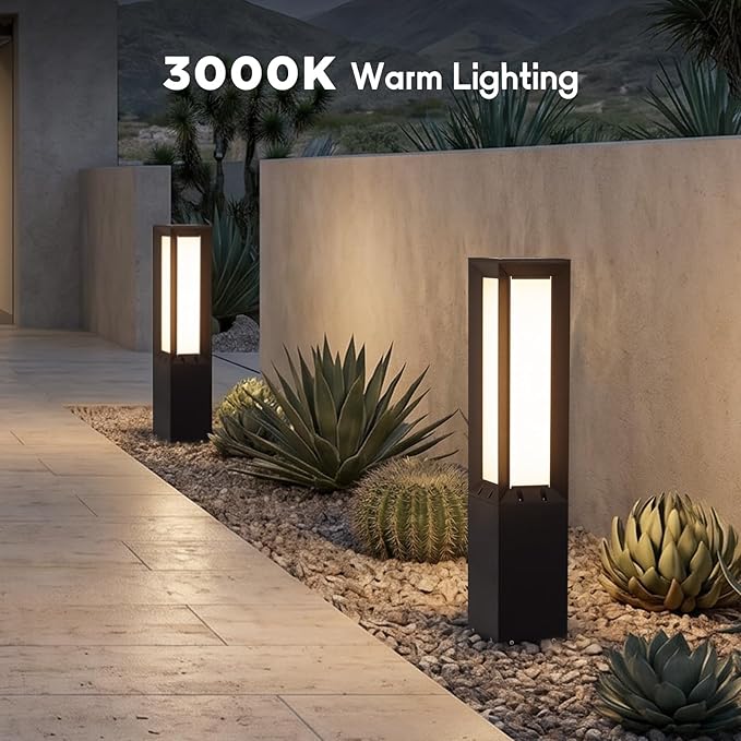 Solar Landscape Path Light, 32 Inches Modern Outdoor Bollard Lighting, Aluminum 3W 350LM Luxury LED Lights for Lawn, Patio, Courtyard and Driveway Decoration