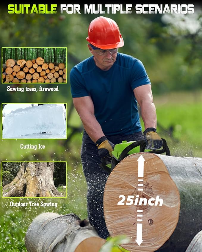 Gas Powered Chainsaw with 20 and 18 Inch Bar Dual System, 58cc 3.6 HP Professional 2-Stroke Engine, Easy Start and Anti-Vibration for Farm Ranch or Heavy Duty Wood Cutting (Green Black)