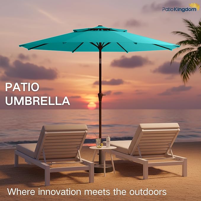 9FT Patio Umbrella 2-Tier Outdoor Market Table Umbrella with Push-Button Tilt & Crank | UPF 50+ & Waterproof for Backyard,Garden,Pool,Deck (Peacock Blue)