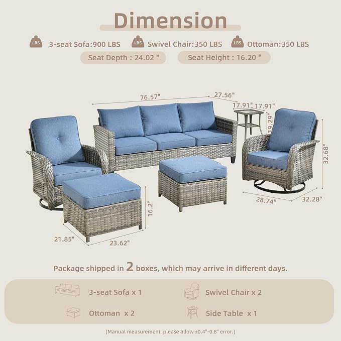 CAODOC 6 Pieces PE Wicker Patio Furniture Set, Outdoor Sectional Sofa with Swivel Chairs, Modern Rattan Conversation Set for Yard, Garden, Lawn, Deck, and Backyard