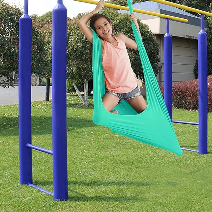 Sensory Swing for adults Indoor kids Therapy Swing Soothing Calming Snuggle Hammock durable strong fabric swing Excellent stretchability Includes Hanging Hardware ( Color : Lake green , Size : 1M x 2.