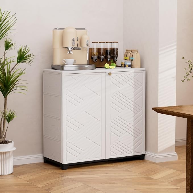 Mrosaa Outdoor/Indoor Storage Box,Resin and Plastic Storage Cabinet Waterproof,Outdoor Cabinet for Patio/Garden/Balcony/Backyard/All Room(NO Shelf-White)