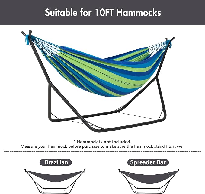 ANOW Portable Space Saving Heavy-Duty Steel Stand for 10FT Hammock, Black | Hammock Stand Only, Height Adjustable