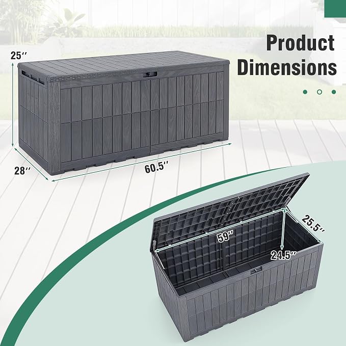 Tangkula 180 Gallon Outdoor Storage Box, Waterproof PP Resin Patio Storage Box with Lockable Lid for Indoor & Outdoor Use, 2-in-1 Rattan Design Deck Box for Cushions, Garden Tools