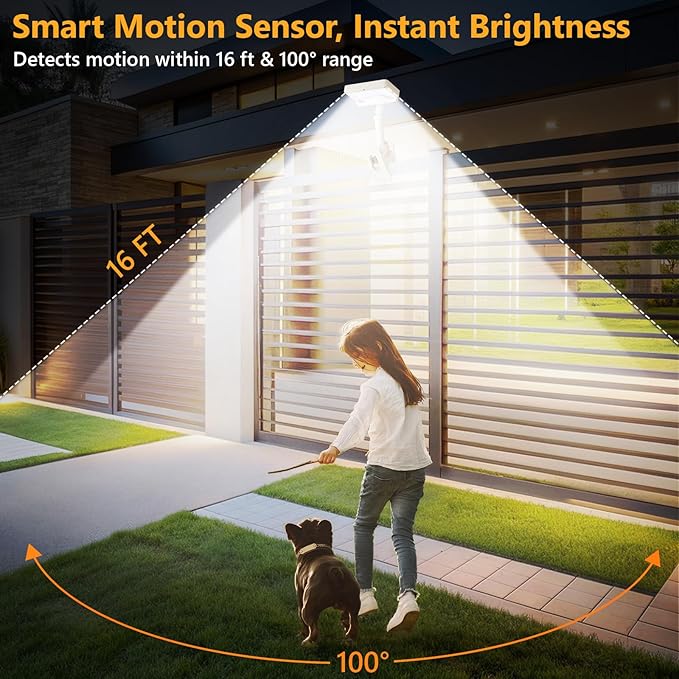 Clip On Solar Lights Outdoor with Motion Sensor, 360°Rotatable & Vertically Adjustable Solar Fence Lights with 92 LEDs (600 LM, 6000 K),IP65 Waterproof Security Light for Deck, Gutter（White, 2 Pack）