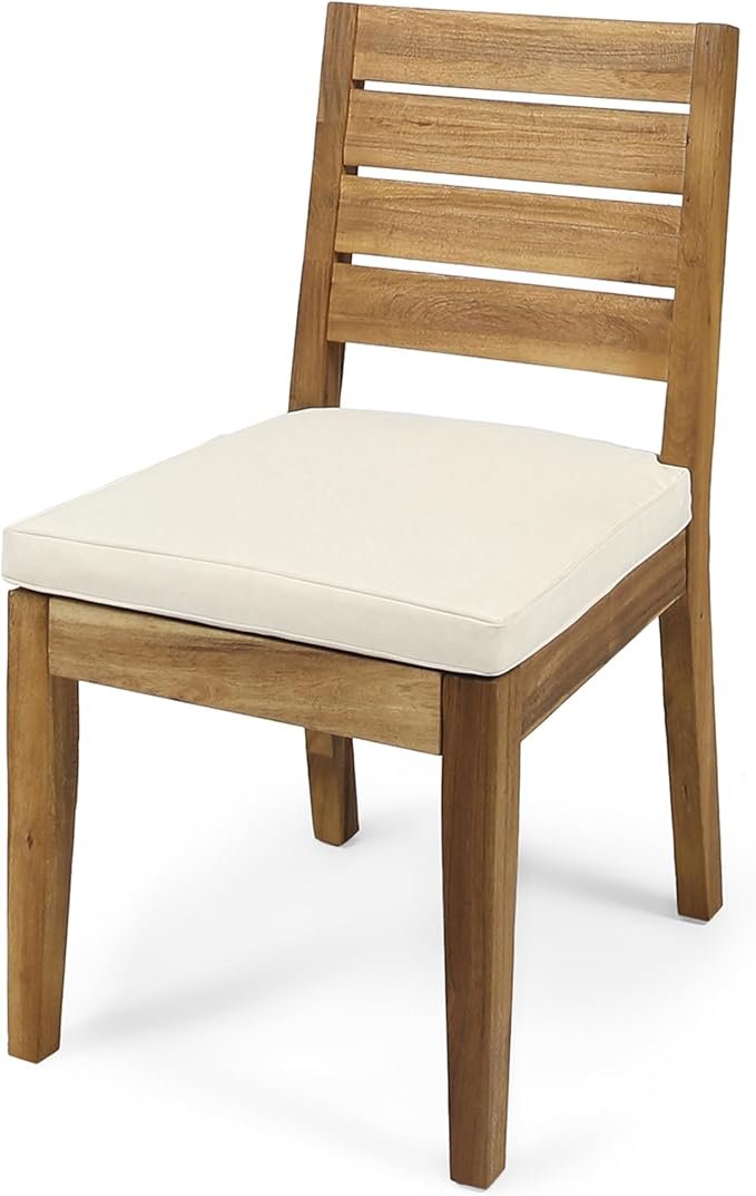 Christopher Knight Home Smeb Acacia Wood Outdoor Dining Table Set for 6, Outdoor Dining Set, Patio Table and Dining Chairs Set of 6 with Cushions, 7 Pieces Patio Furniture Set, Teak + Brown + Cream