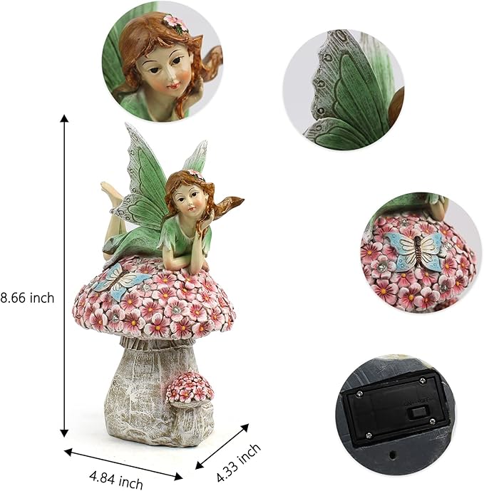 Suyorpe Fairy Outdoor Statue Solar Powered Resin Ornaments, Patio Lawn Yard Porch, Fairy Figurines for Home Garden Gifts, 8.66 Inches Tall