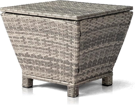Ochine Outdoor Wicker Storage Side Table, Outdoor Wicker Side Table with Storage, Patio Brown PE Rattan End Table with Storage, Square Container for Furniture Covers, Gardening Tools, etc