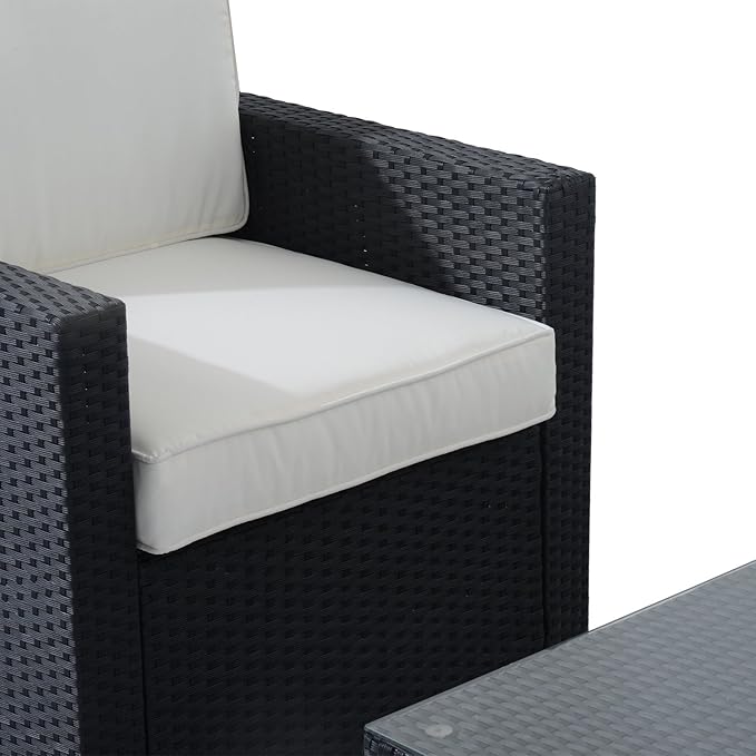 Outsunny 4 Piece Wicker Patio Furniture Set with Cushions, Outdoor Sectional Furniture with 2 Sofa, Loveseat, and Glass Top Coffee Table, Conversation Sofa Sets for Garden, Cream White