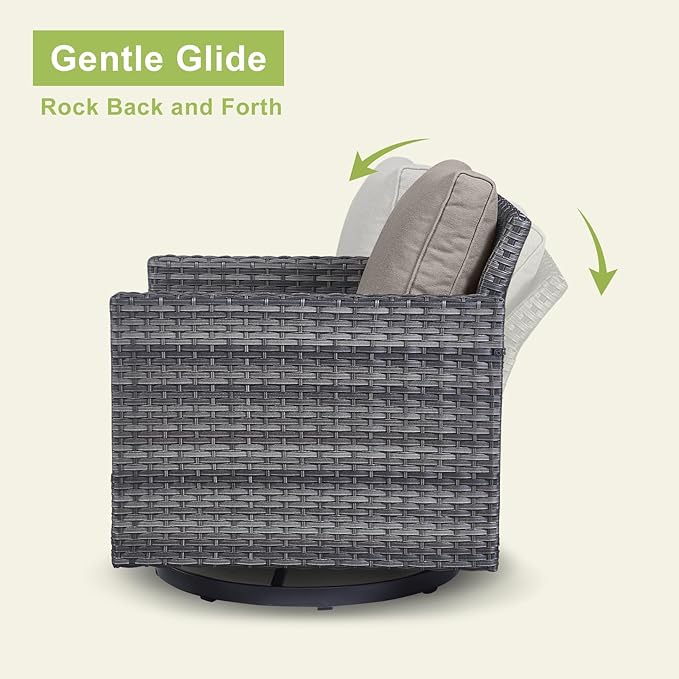 Rilyson Wicker Outdoor Patio Furniture Set - 7 Piece Patio Conversation Set with 4 Swivel Rocker Chairs,2 Rattan Ottoman and 1 Couch for Outside Porch Deck Backyard(Mixed Grey/Grey)