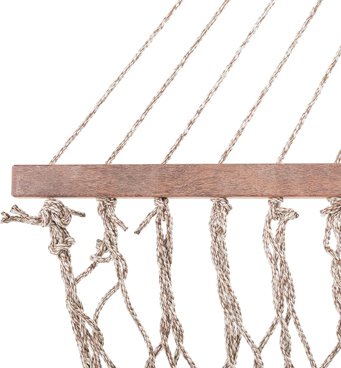 Nags Head Hammocks Single Antique Brown/Oatmeal Heirloom Tweed DuraCord Rope Hammock – 12 ft. x 50 in., 450 lb Capacity, Galvanized Hardware, Handcrafted in USA, Free Chains & Tree Hooks