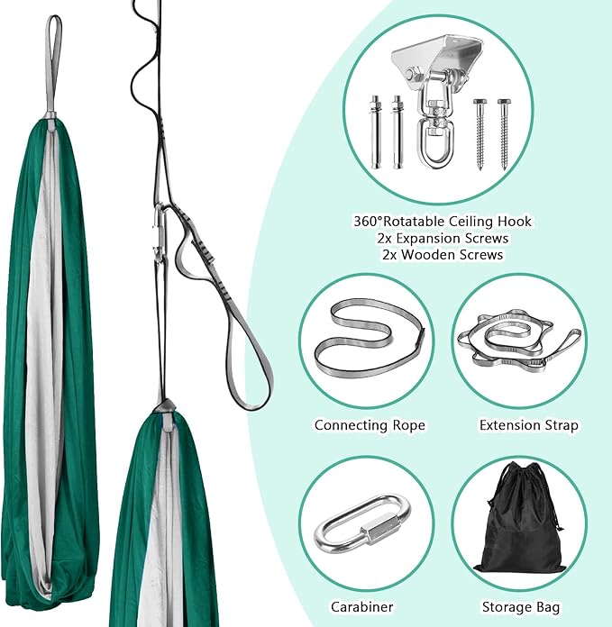 Yoga Swing for Kids Hammock Children Hangin Indoor Outdoor Autism Aspergers,ADHD Kids Hangin Therapy Swing 90inch x 59inch (Hardware Included) Dark Green and Gray