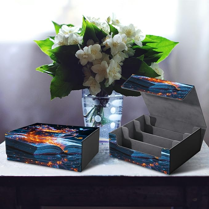 Large Card Deck Box for MTG, Fits 1200+ Sleeved Cards, PU Leather Storage Case with Strong Magnetic Closure, Multiple Colors for TCG CCG Baseball Card Collections, Purple Butterfly Cup
