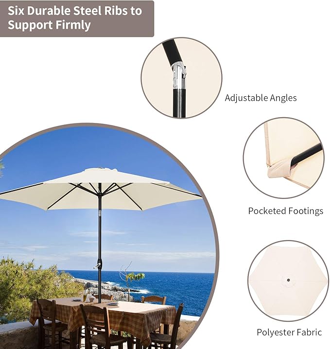 GDY 9Ft Patio Umbrella, Outdoor Umbrella Aluminum Market Table Umbrellas with Tilt, Crank and Sturdy Ribs for Lawn, Garden, Backyard and Pool, White