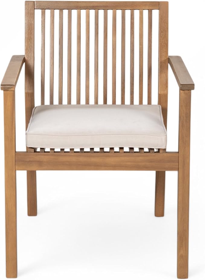 Merax 7 Piece Patio Furniture Set, Acacia Wood Outdoor Dining Set with 1 Table & 6 Heavy-Duty Cushioned Chairs for Porch, Backyard, Garden, Poolside, Indoors, Easy Assembly, Brown