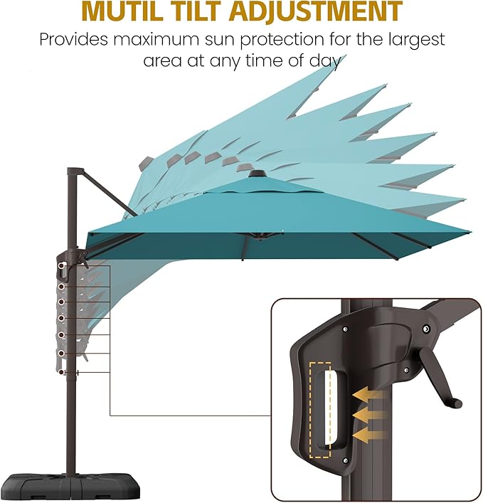 HASLE OUTFITTERS 9x12 FT Patio Cantilever Umbrella with Base, Outdoor Offset Large Rectangular Heavy Duty Umbrellas with 360° Rotation for Pool Garden Deck，Turquoise