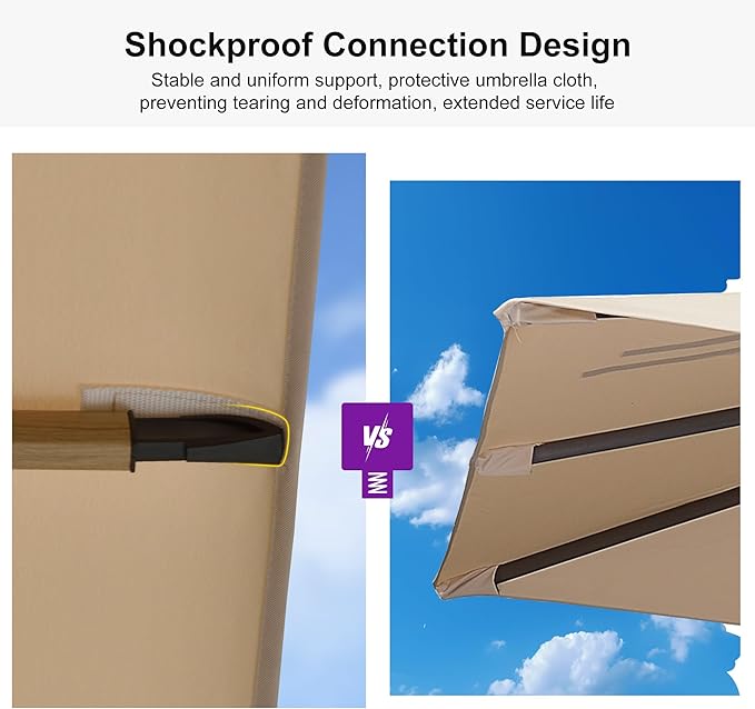 PURPLE LEAF 9' x 12' Rectangle Patio Cantilever Umbrella Large Hanging Umbrella Teak Finished Aluminum Frame Windproof Offset Outdoor Sun Umbrellas for Beach Pool Deck, Beige