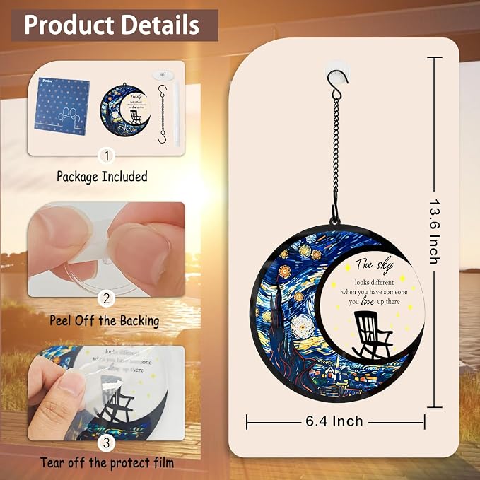 BamLue Starry Night Sun Catcher Ornament, Window Hanging, Suncatchers for Windows Hanging Ornaments, Window Decor, Ideal Gift | Gifts for Art Lovers, Friends, Family