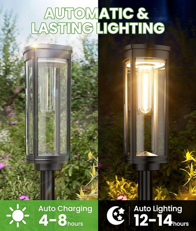 BITPOTT Solar Pathway Lights Outdoor, 4 Pack Bright Solar Powered Garden Lights Waterproof IP65, Long Lasting Outdoor Light for Yard Garden Walkway Landscape Lawn Patio