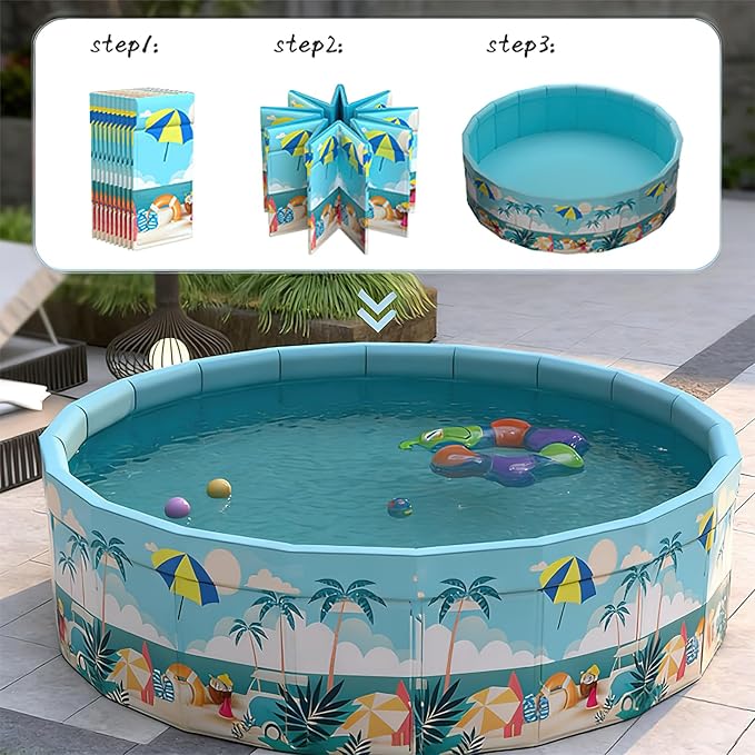Folding Non Inflatable Swimming Pool, Home Swimming Pool, Mesh PVC Material, Suitable for Backyard Swimming Pool (Blue, 47inch)