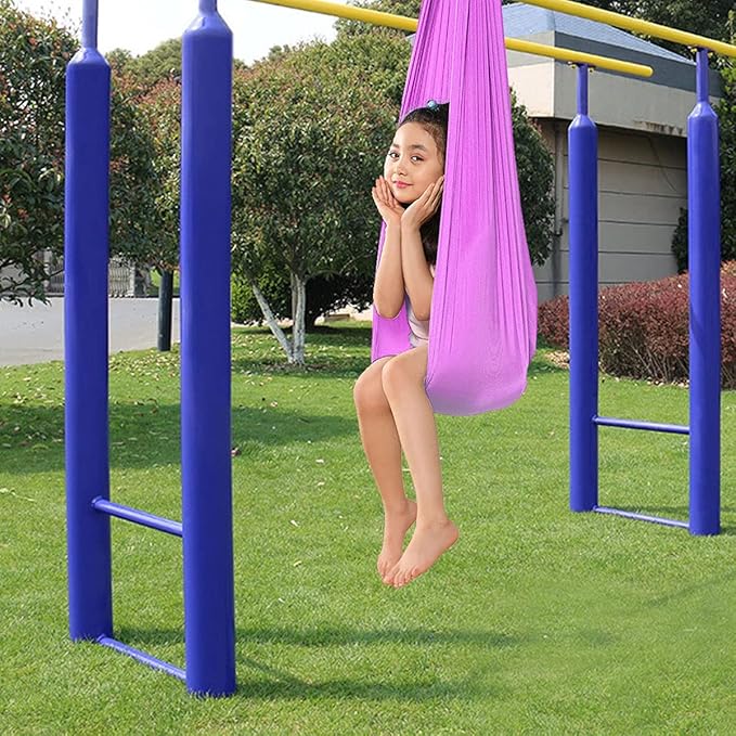 Sensory Swing for adults Indoor kids Therapy Swing Soothing Calming Snuggle Hammock durable strong fabric swing Excellent stretchability Includes Hanging Hardware ( Color : Light purple , Size : 1.5M